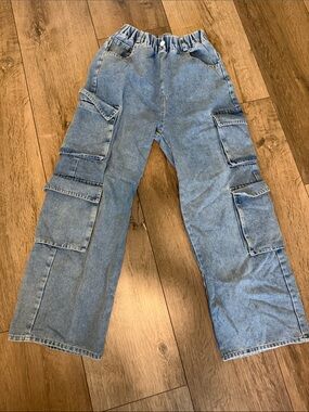 Light Blue Cargo Denim Pants  - Elastic Waist